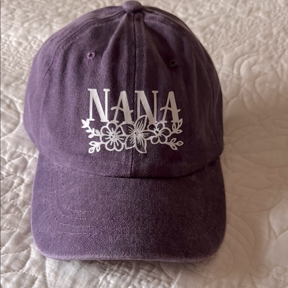 Purple Baseball Cap with Floral Design. New Never Worn